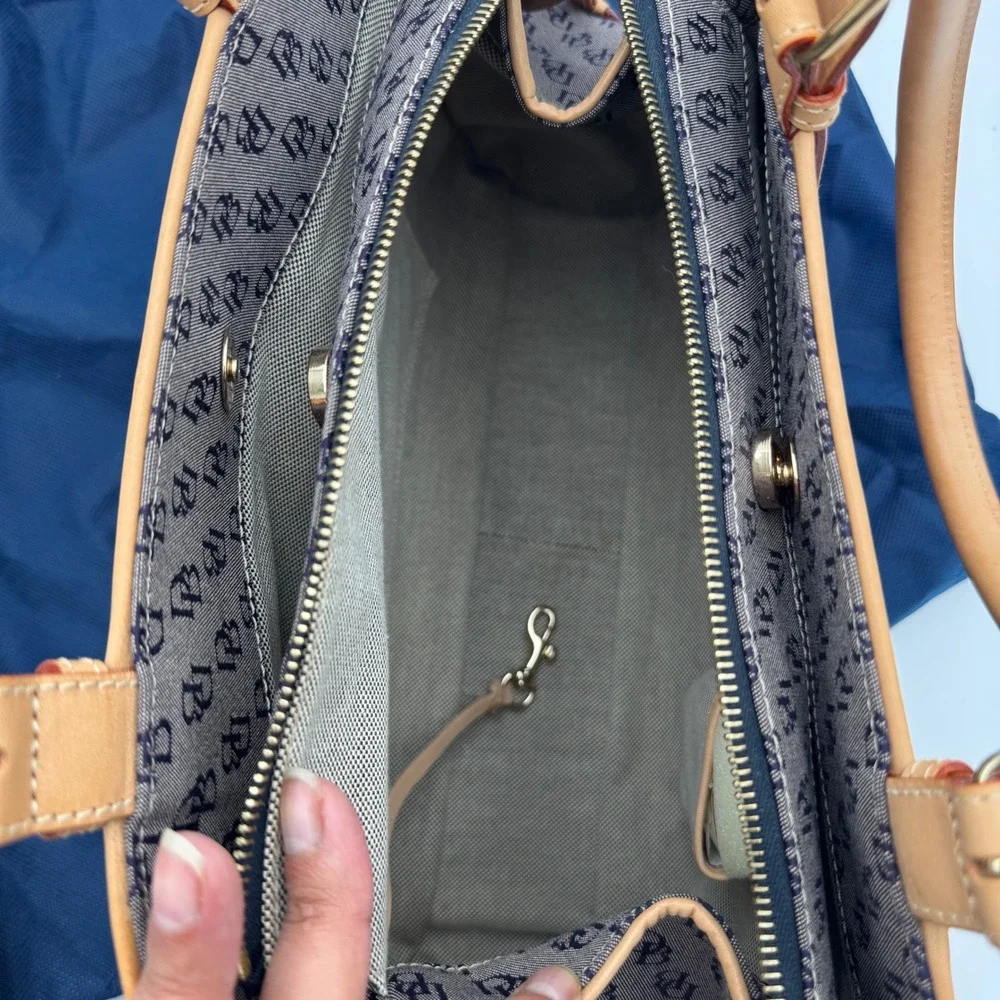 Dooney & Bourke Satchel‎ Bag Women Medium Navy Monogram Leather Trim 4 Piece Set